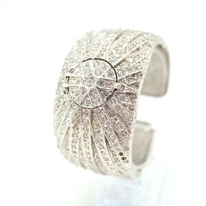 Victoria Wieck Pave Crystal Jewel Cuff Watch 35mm Hidden MOP Dial w New Battery